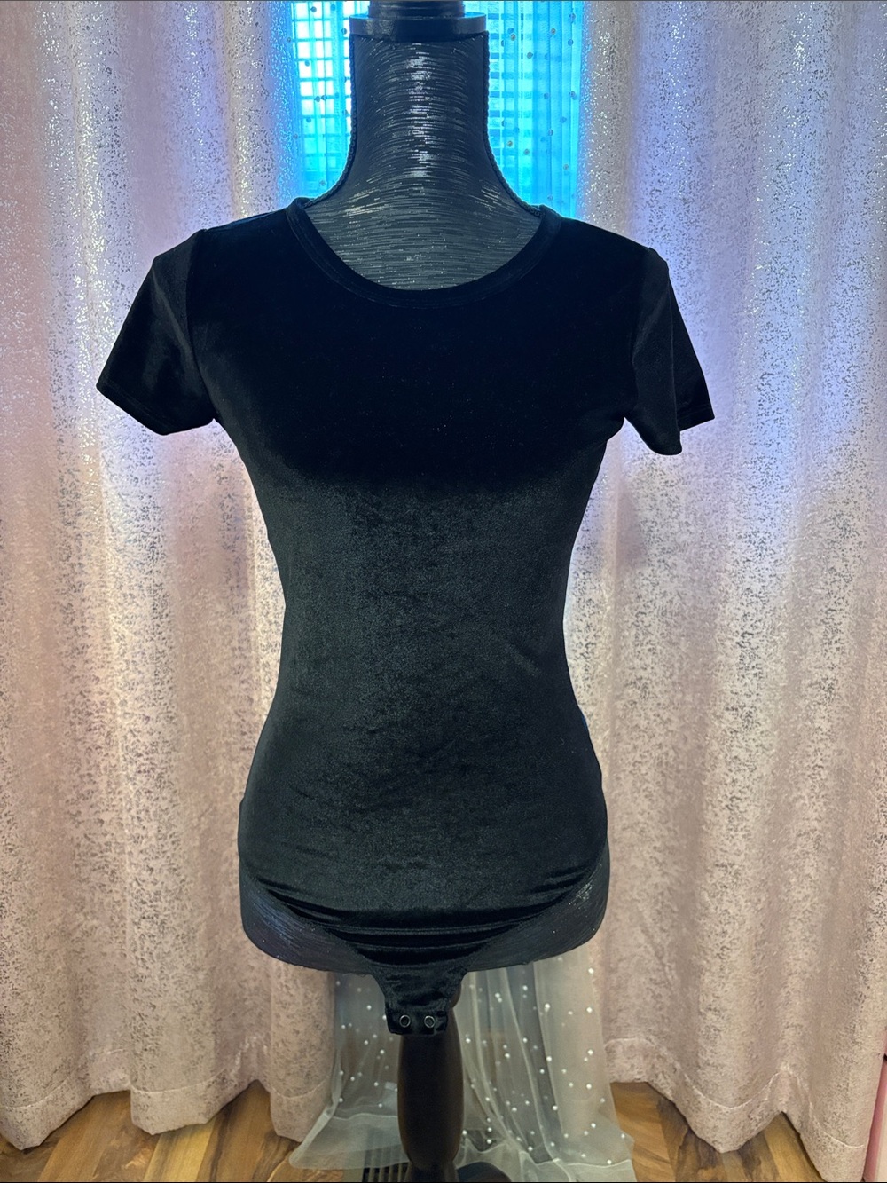 Classic Black Velvet Short-Sleeve Bodysuit